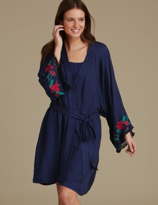 Modal Blend Embroidered Dressing Gown